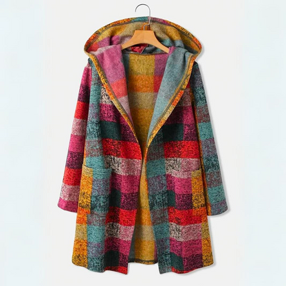 Women's Stylish Multicolored Plaid Cardigan with Hood | Perfect for Winter