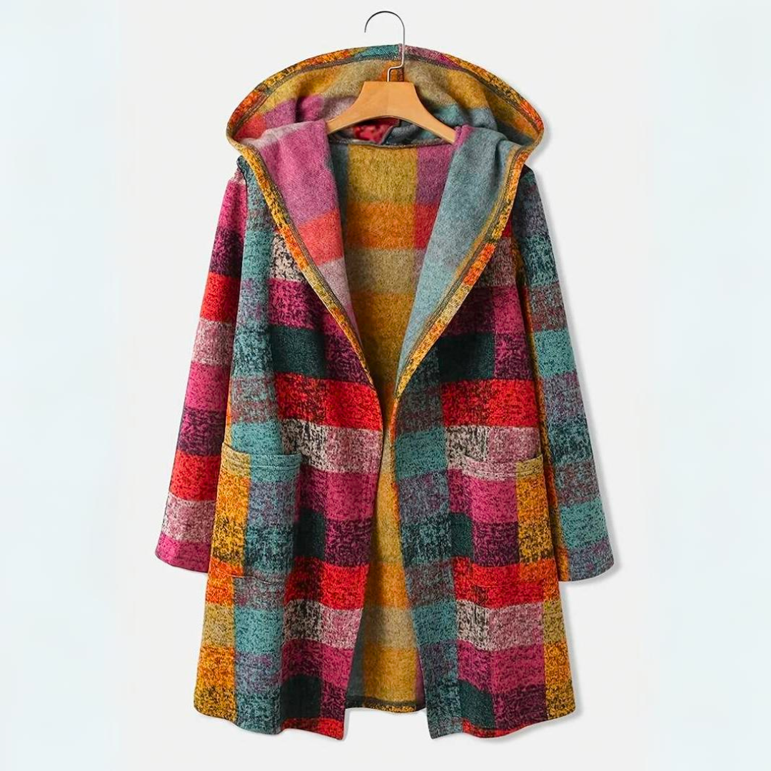 Women's Stylish Multicolored Plaid Cardigan with Hood | Perfect for Winter