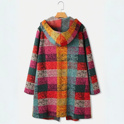 Women's Stylish Multicolored Plaid Cardigan with Hood | Perfect for Winter