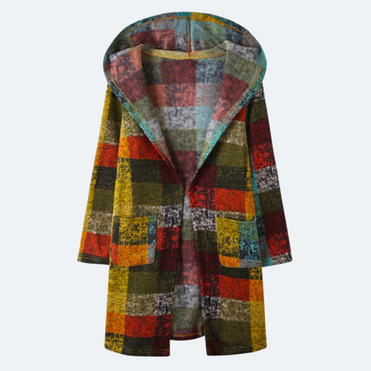 Women's Stylish Multicolored Plaid Cardigan with Hood | Perfect for Winter