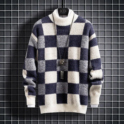 Men's Cozy Checked High-neck Jumper | Ideal for Winter