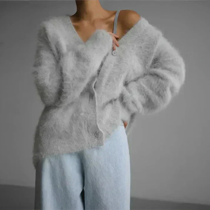 Women's Fluffy Woolen Buttoned Cardigan | Ideal for Winter