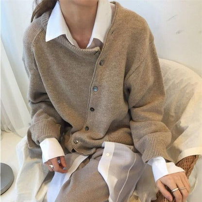 Women's Asymmetrical Woolen Knit Cardigan with Buttons | Ideal for Winter